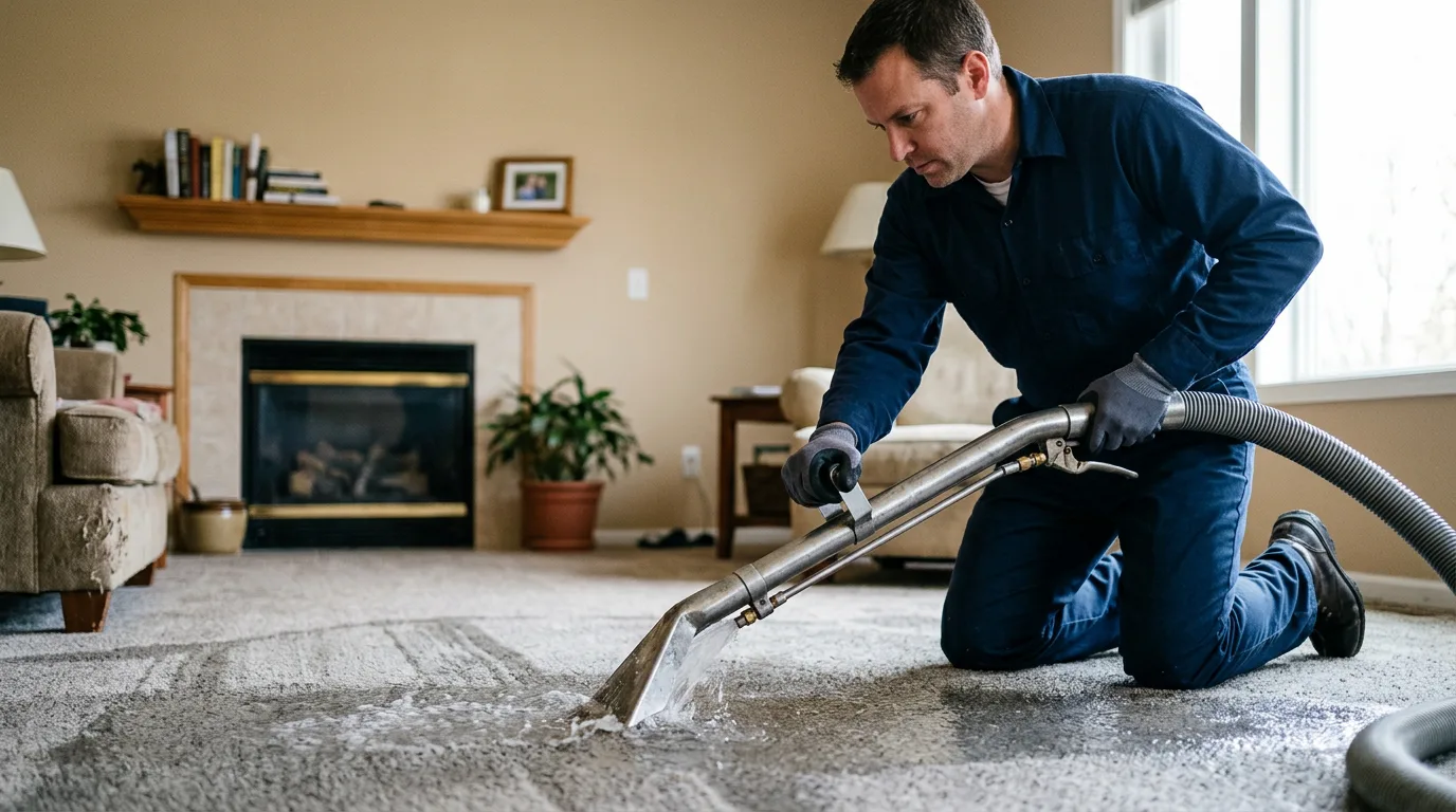 Water damage restoration technician working near Plainville, KS